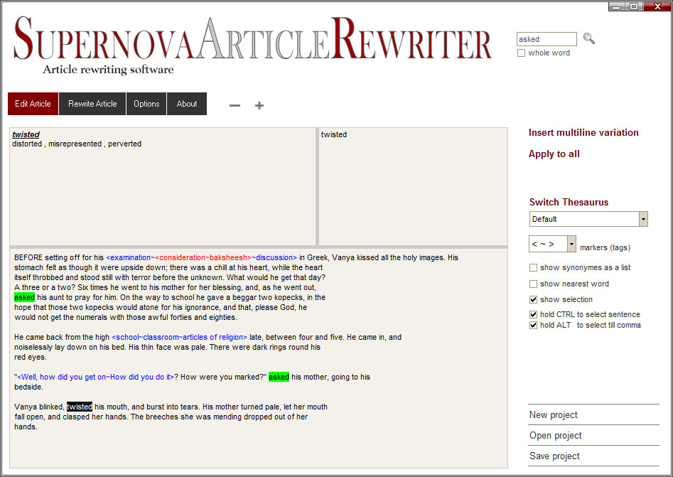 Rewrite articles easily and turn them into hundreds of new ones !