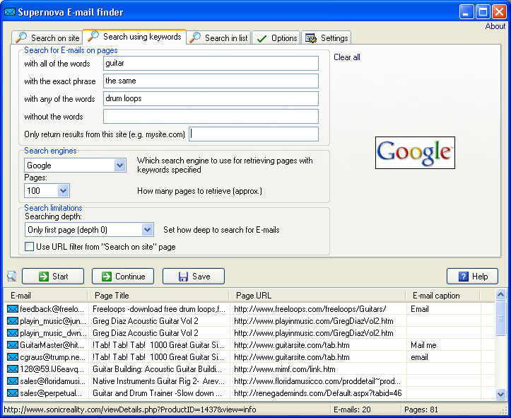 Supernova Email finder 1.3 screenshot